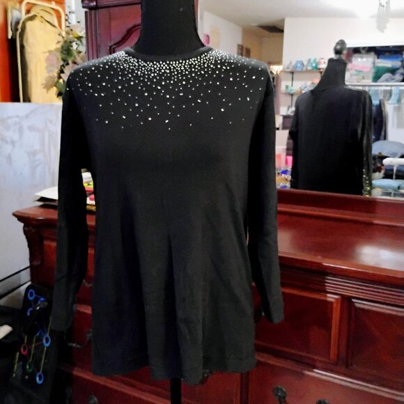 Black Long Sleeve Sequence Blouse - Picture 1 of 6